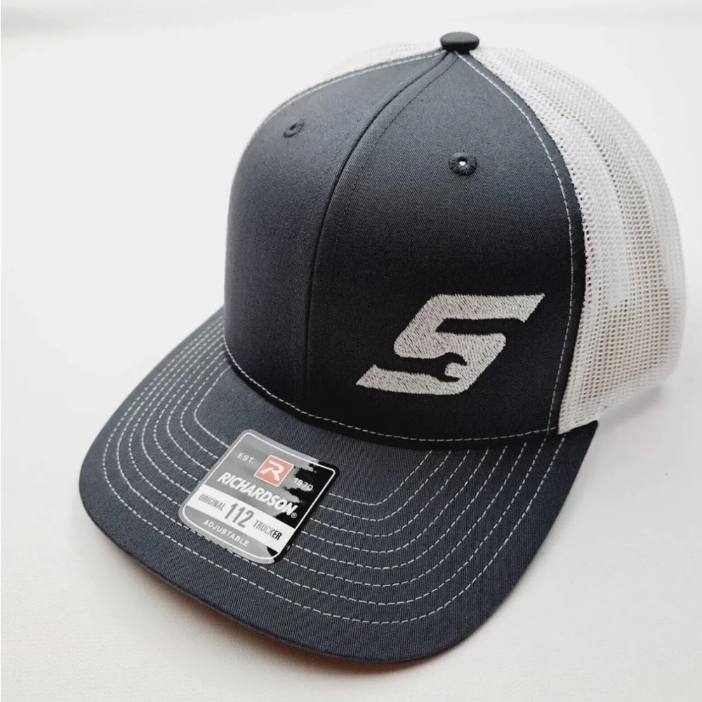 Richardson 112 Trucker Cap Hat Mesh Snapback Gray & White Snap-On  Embroidered